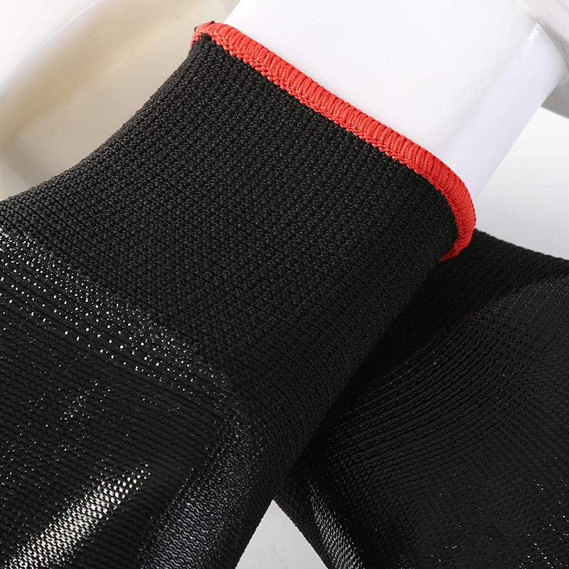 Black polyester with black nitrile coating gloves