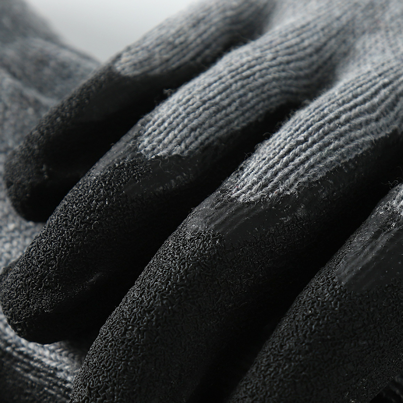 Gray cotton with black latex crinkle coating gloves