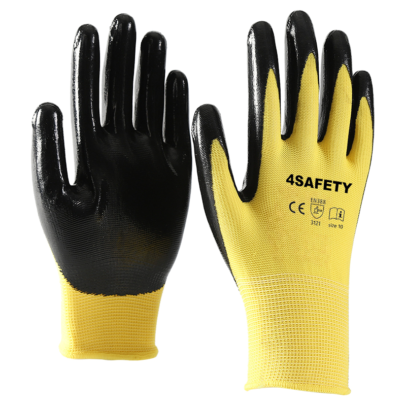 Nitrile Coated Polyester Safety Gloves Standard Safety Hand Work Gloves
