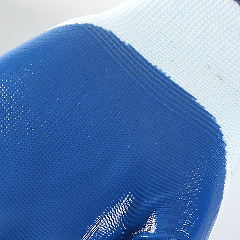 Top Selling 13 Gauge White Polyester Blue Nitrile Dipped Work Gloves