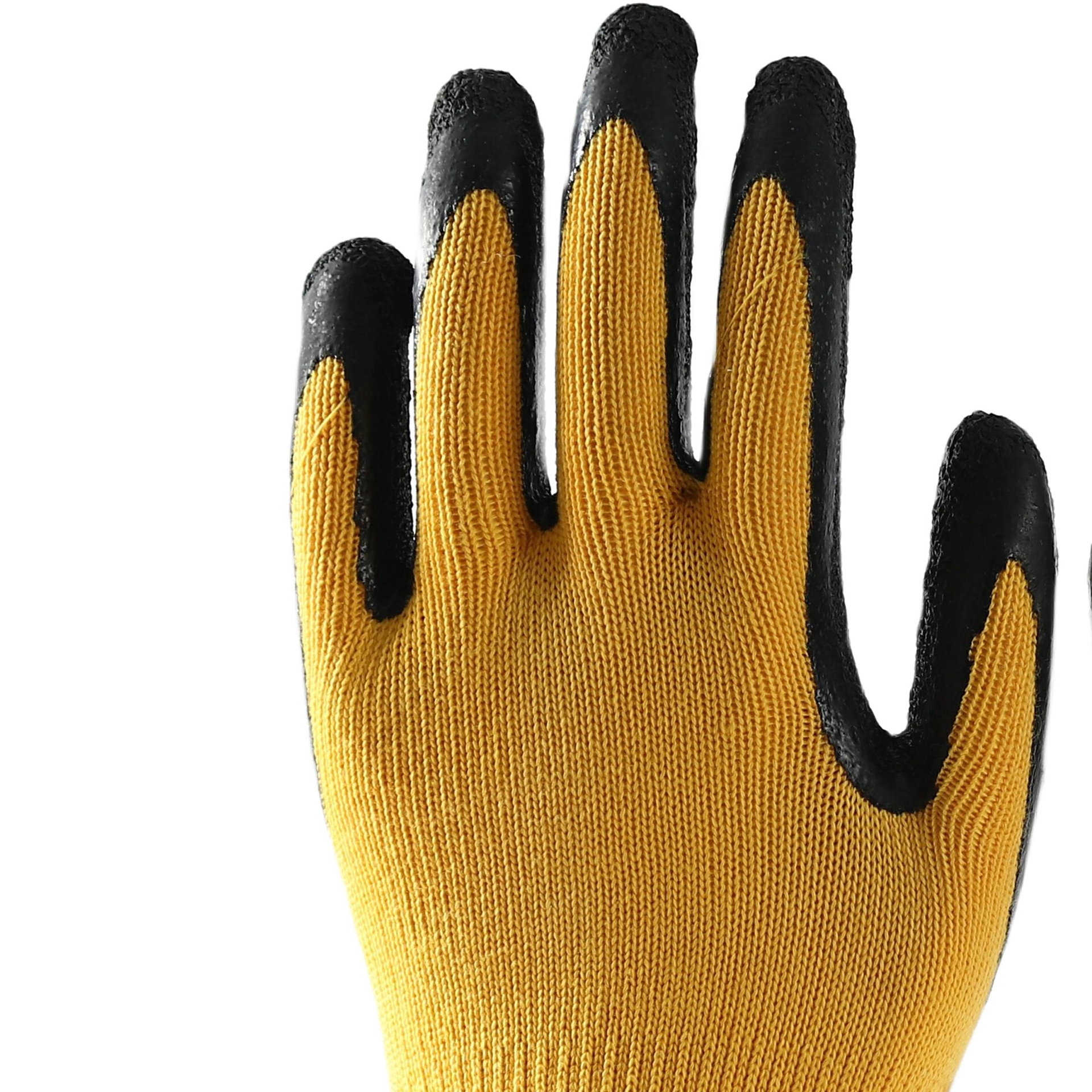 Yellow cotton with black latex crinkle coating gloves