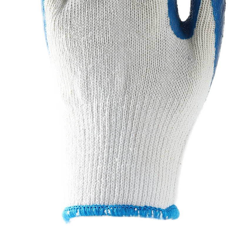 White cotton with blue latex crinkle coating gloves