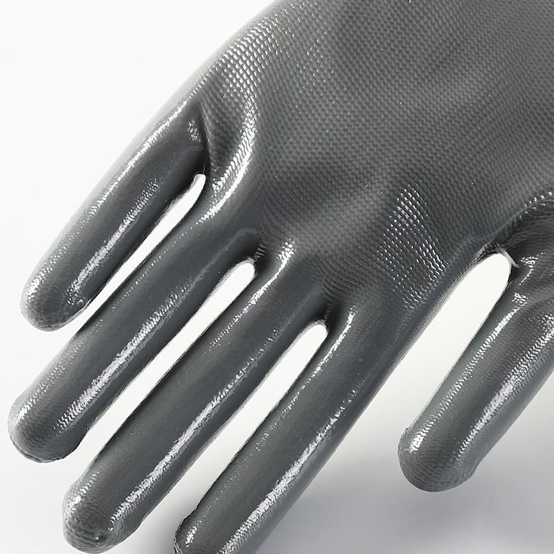 White polyester with gray nitrile coating gloves