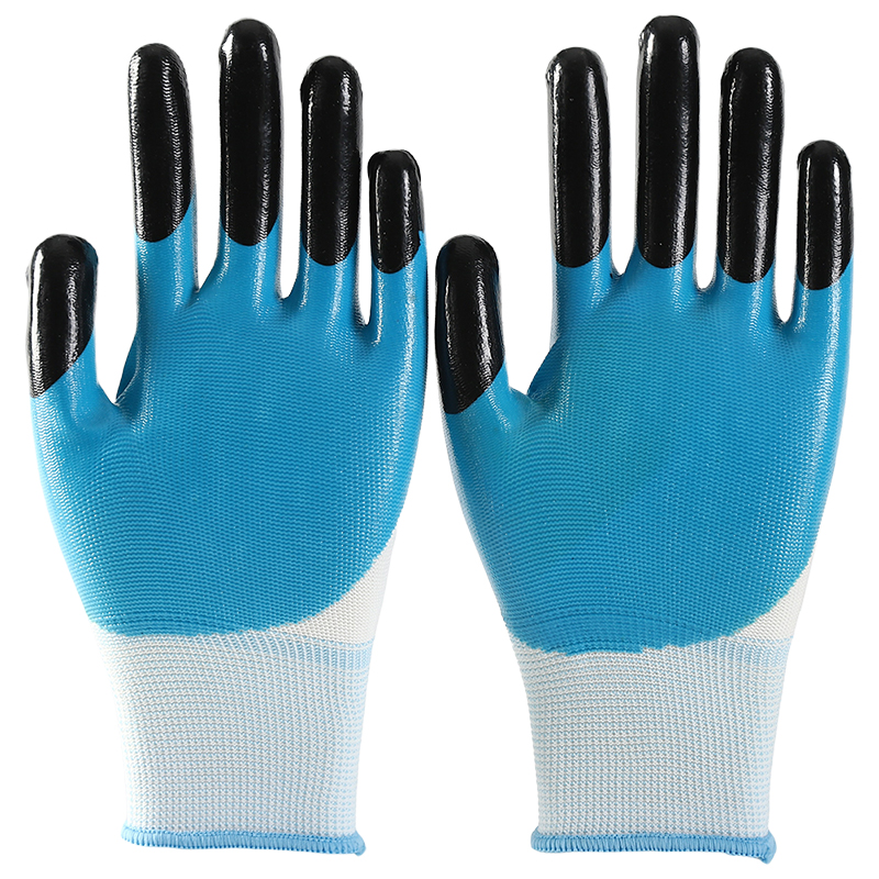 White polyester with orange nitrile Half Coated Gloves