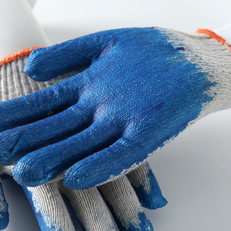 White cotton with blue latex smooth coating gloves
